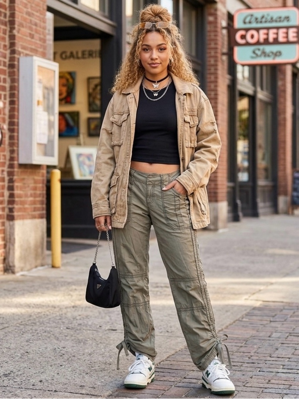 DKNY Active Y2K Army Green Cotton Hiking Trousers Pants Drawstring Ankle Hem